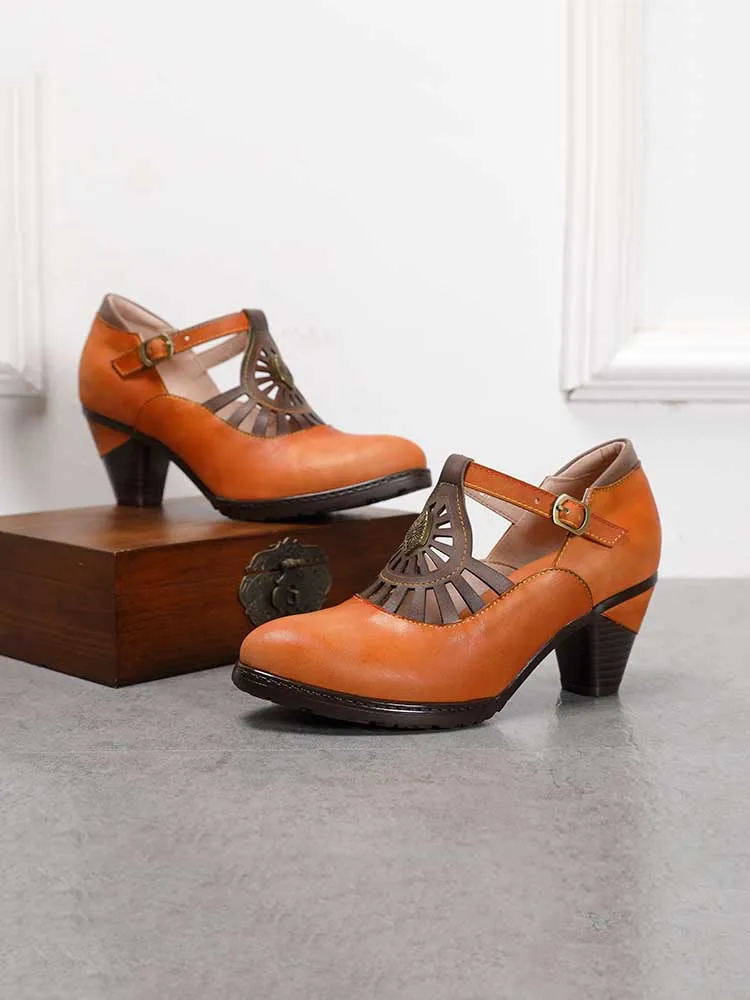 Retro Leather Grace Adjustable Belt Shoes