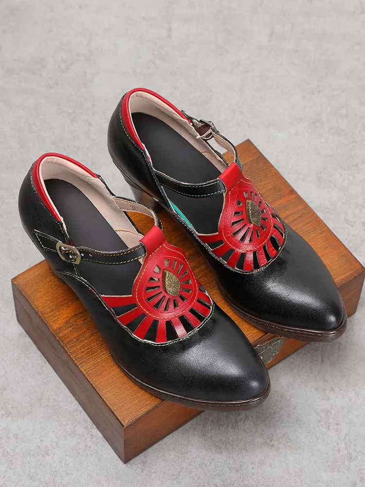Retro Leather Grace Adjustable Belt Shoes