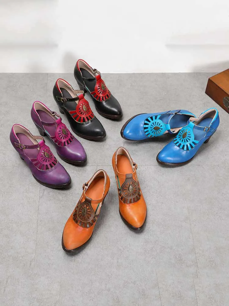 Retro Leather Grace Adjustable Belt Shoes