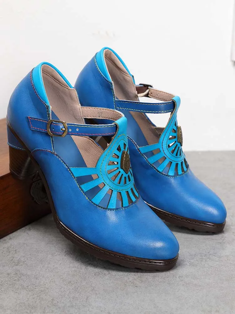 Retro Leather Grace Adjustable Belt Shoes