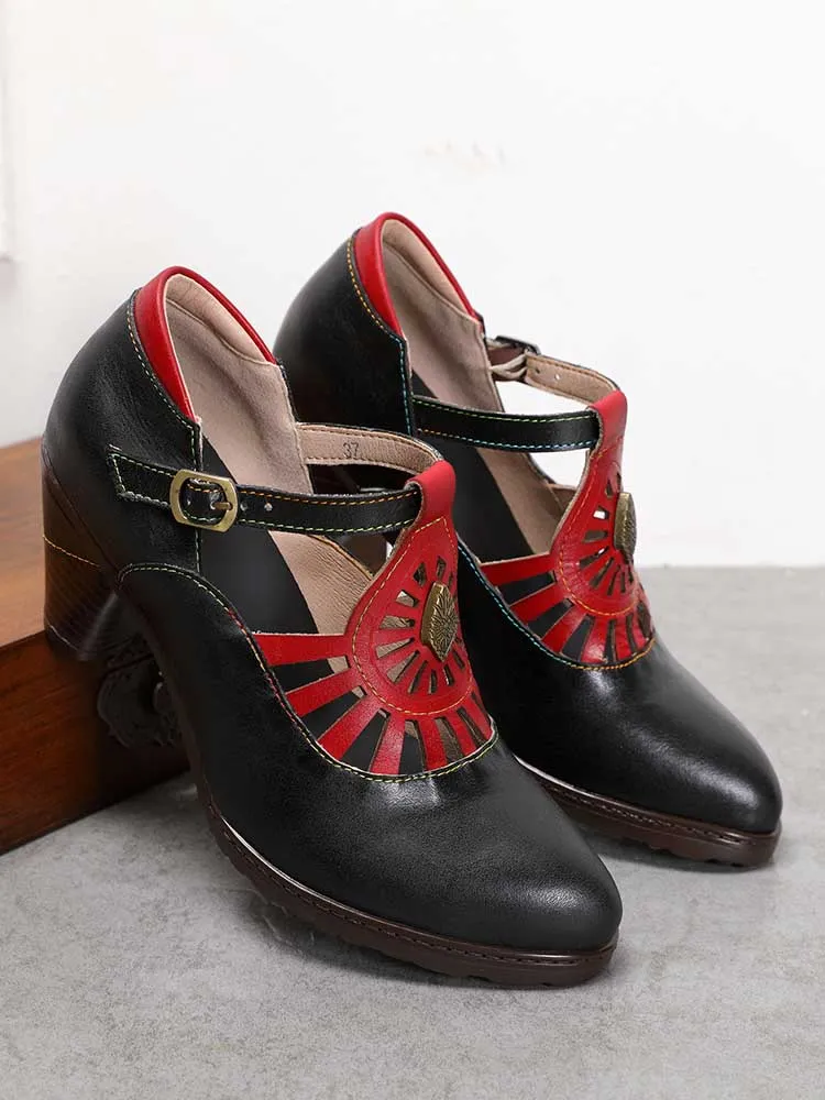 Retro Leather Grace Adjustable Belt Shoes