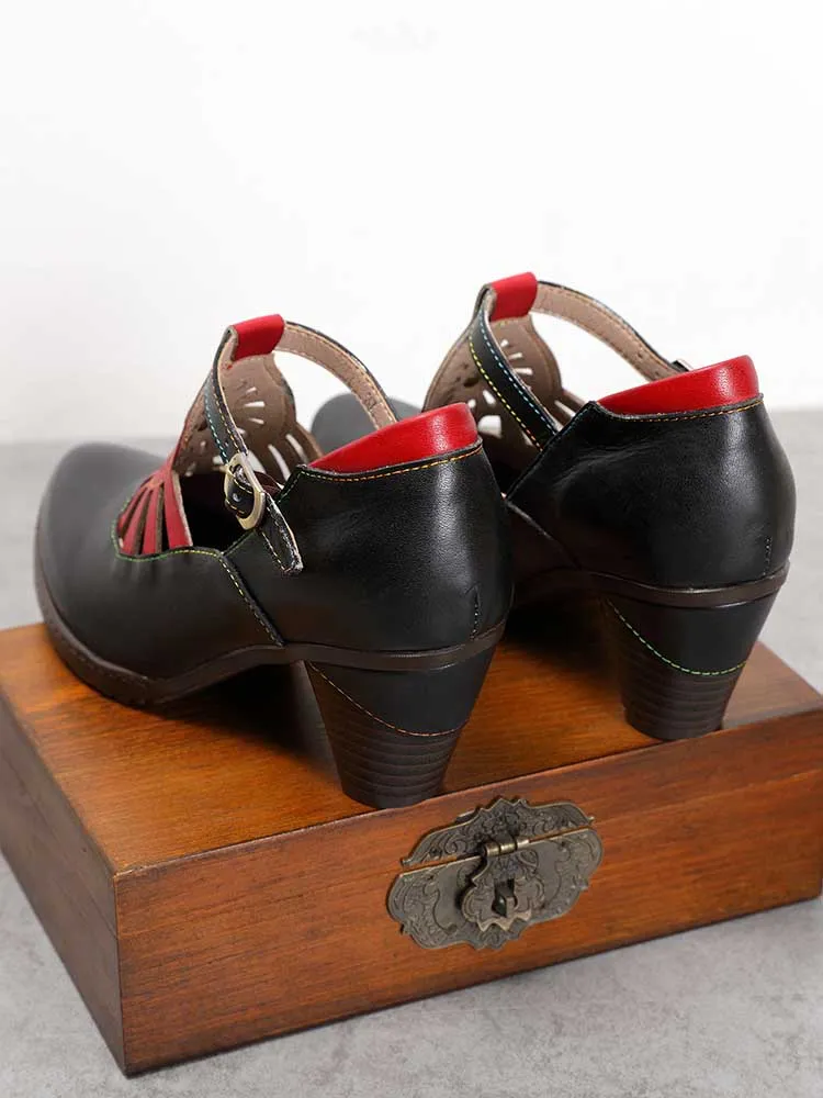 Retro Leather Grace Adjustable Belt Shoes