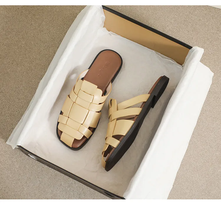 Retro Roman Style Flat Slipper Woven Strap Sandals