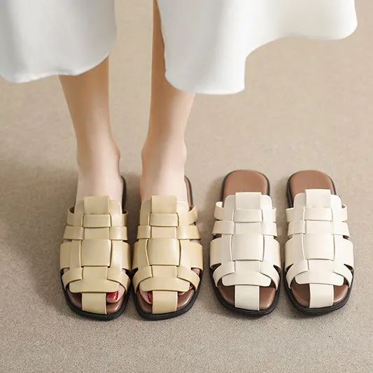 Retro Roman Style Flat Slipper Woven Strap Sandals