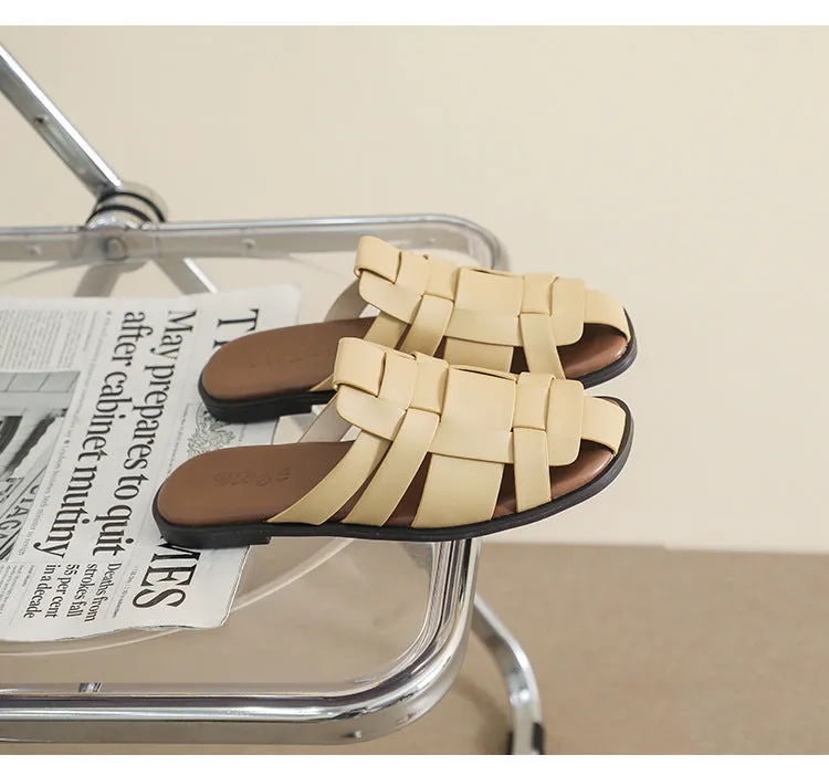 Retro Roman Style Flat Slipper Woven Strap Sandals