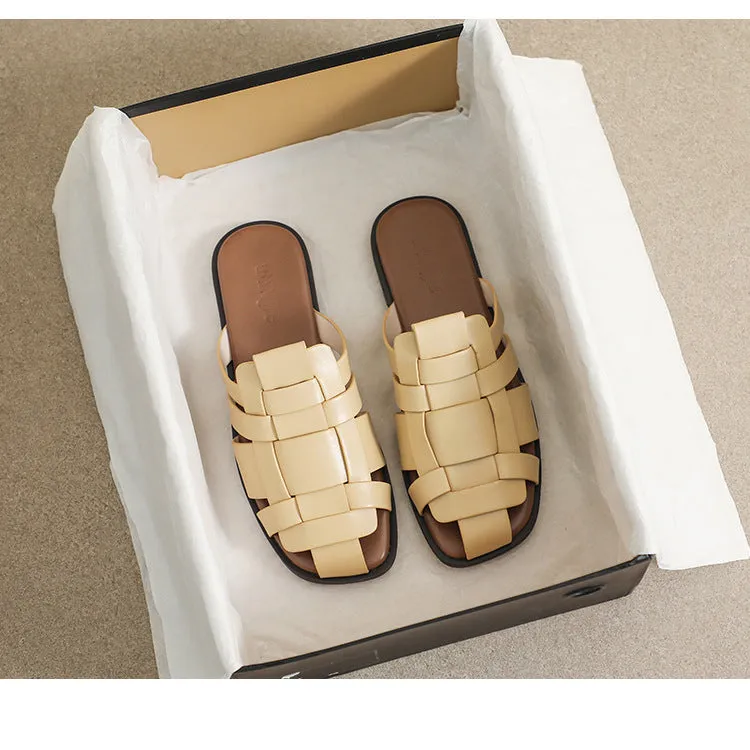 Retro Roman Style Flat Slipper Woven Strap Sandals