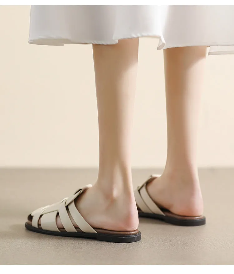 Retro Roman Style Flat Slipper Woven Strap Sandals
