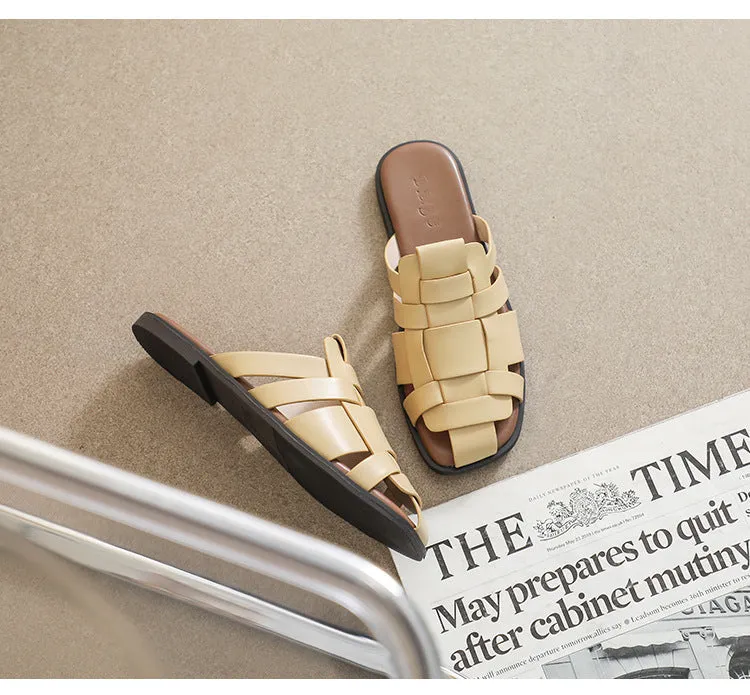 Retro Roman Style Flat Slipper Woven Strap Sandals
