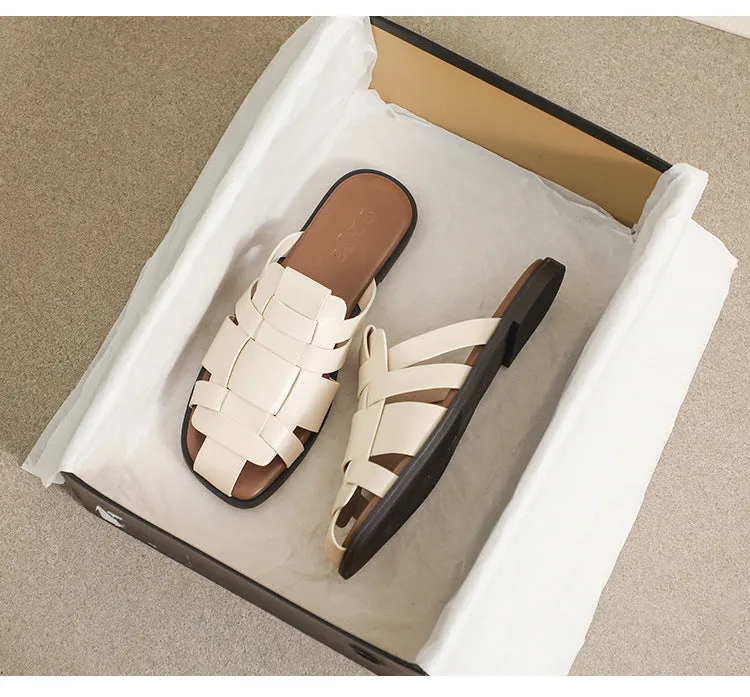 Retro Roman Style Flat Slipper Woven Strap Sandals
