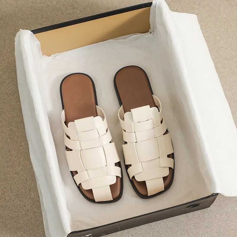 Retro Roman Style Flat Slipper Woven Strap Sandals