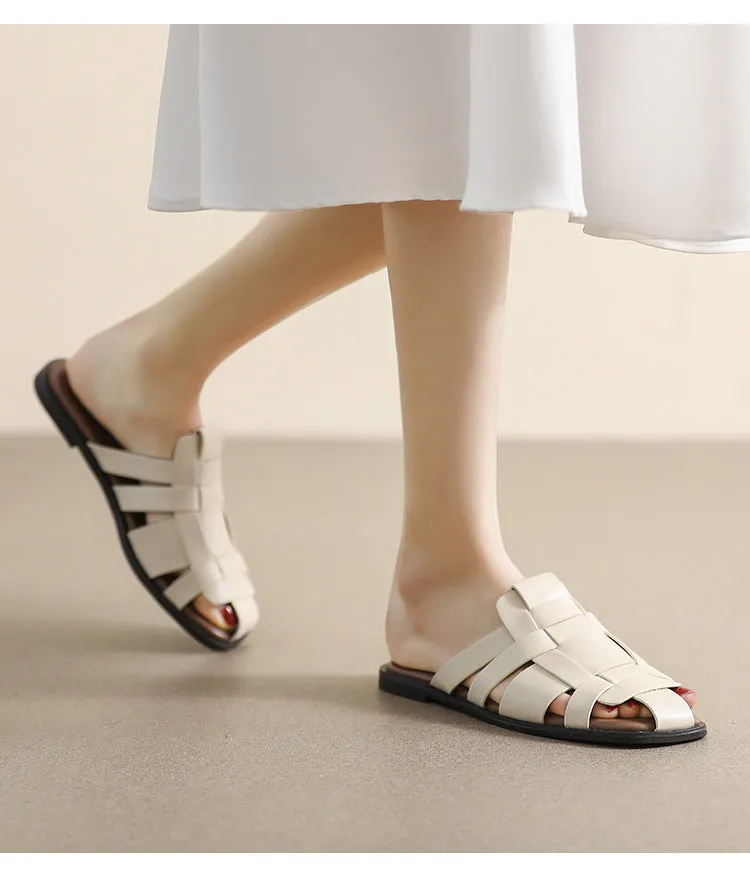 Retro Roman Style Flat Slipper Woven Strap Sandals