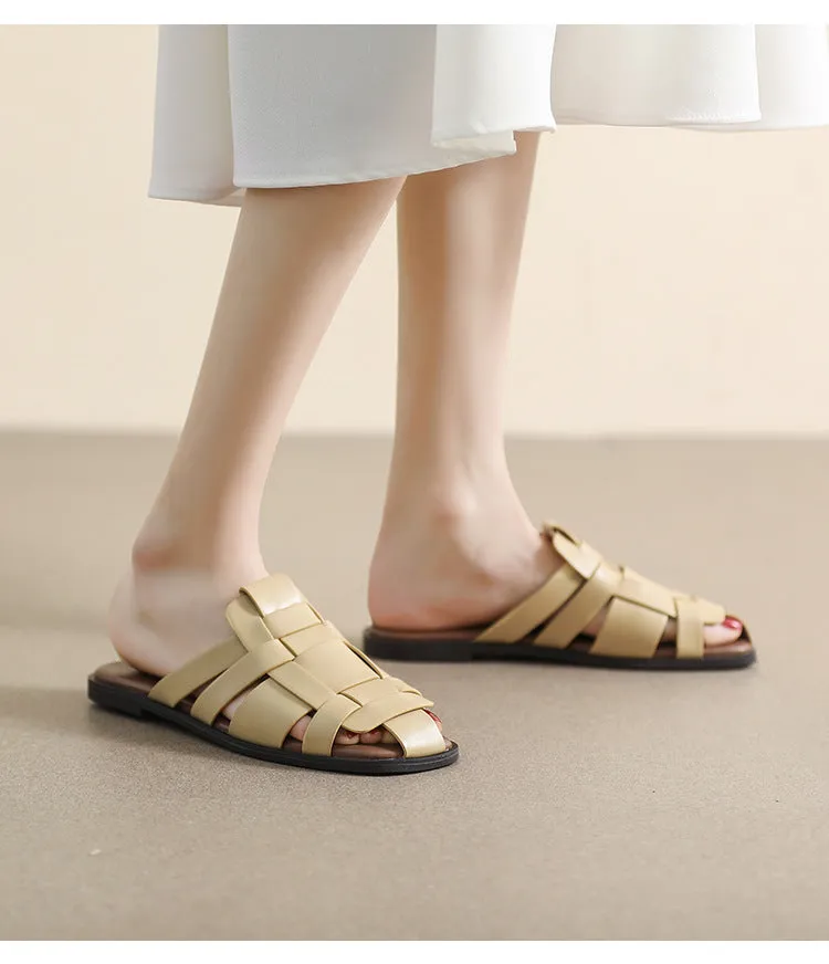 Retro Roman Style Flat Slipper Woven Strap Sandals