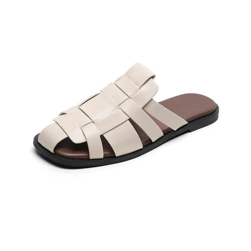 Retro Roman Style Flat Slipper Woven Strap Sandals