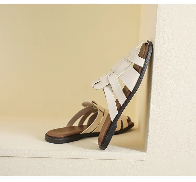 Retro Roman Style Flat Slipper Woven Strap Sandals