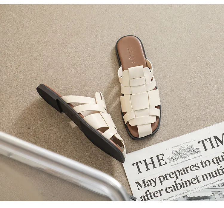 Retro Roman Style Flat Slipper Woven Strap Sandals