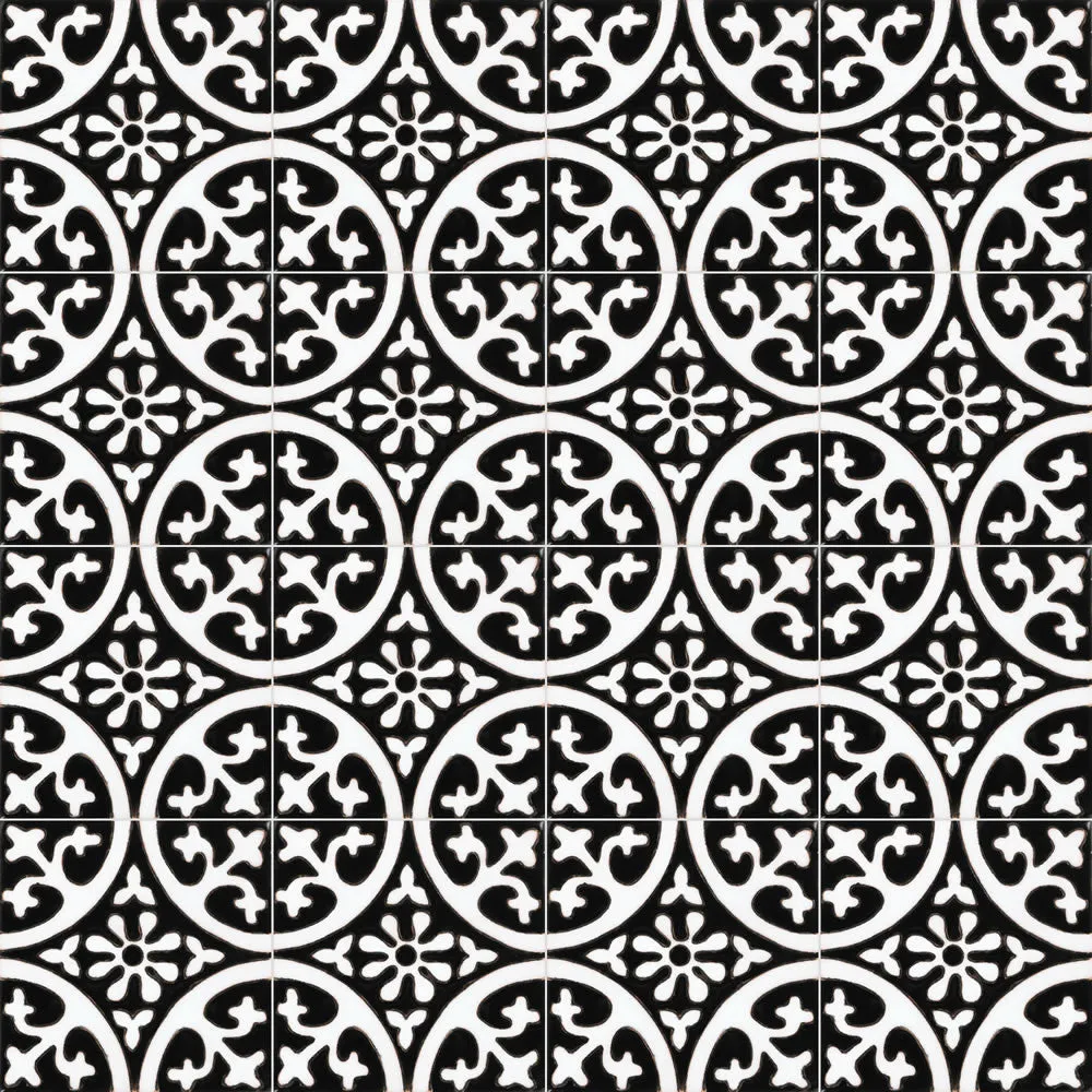 Santa Barbara Ceramic Decorative Tile: La Quinta Black & White 1 Gloss