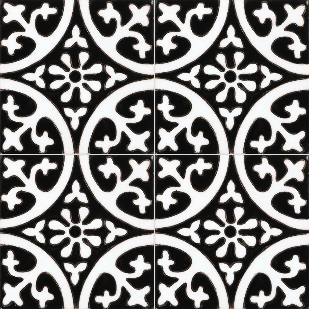 Santa Barbara Ceramic Decorative Tile: La Quinta Black & White 1 Gloss