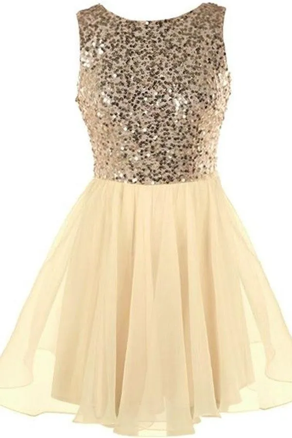 Sequin Shiny Short Chiffon Simple Handmade Homecoming Dress K267