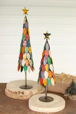 Set of 2 Recycled Metal Christmas Trees