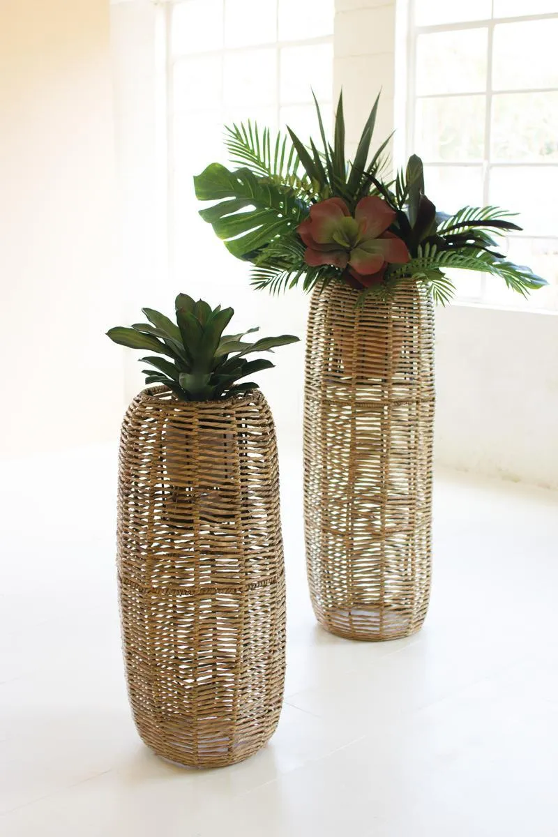 Set of 2 Woven Seagrass Barrel Planters