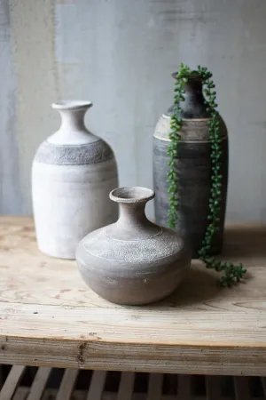 Set of 3 Black Grey and White Clay Vessels