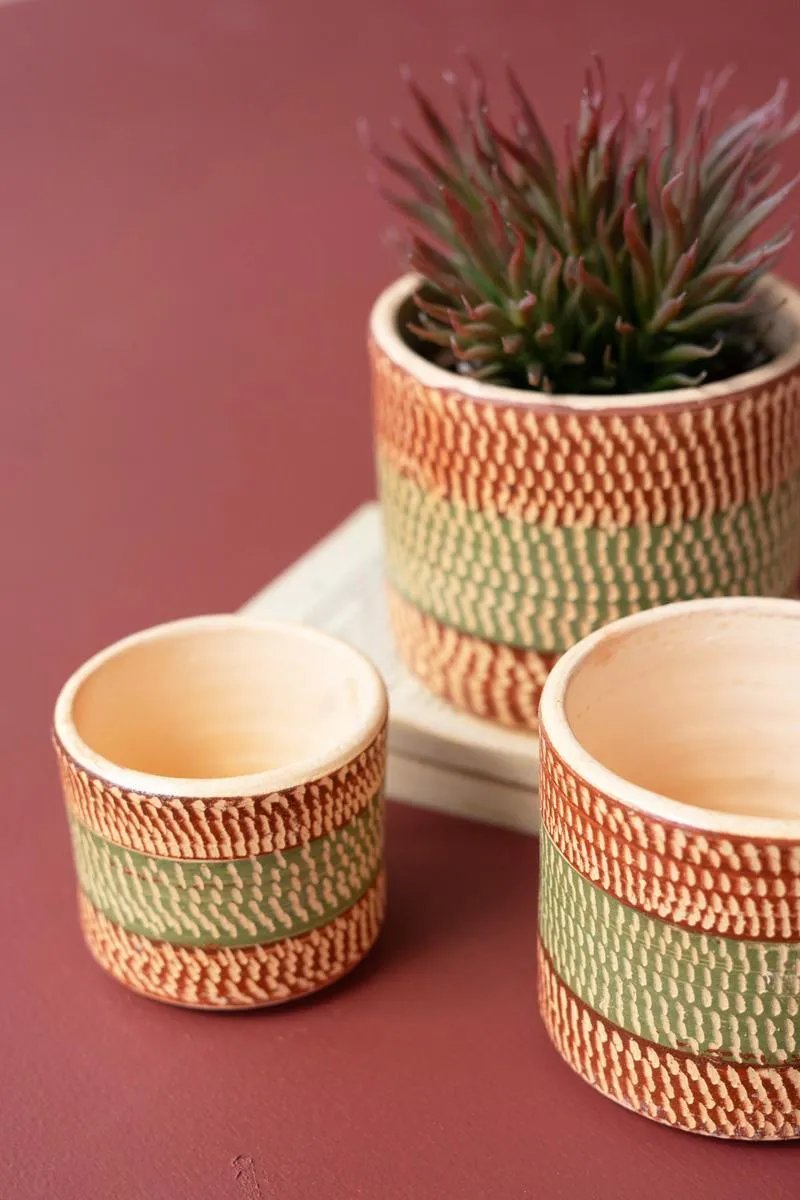Set of 3 Small Painted Terracotta Planters (Pack of 2)