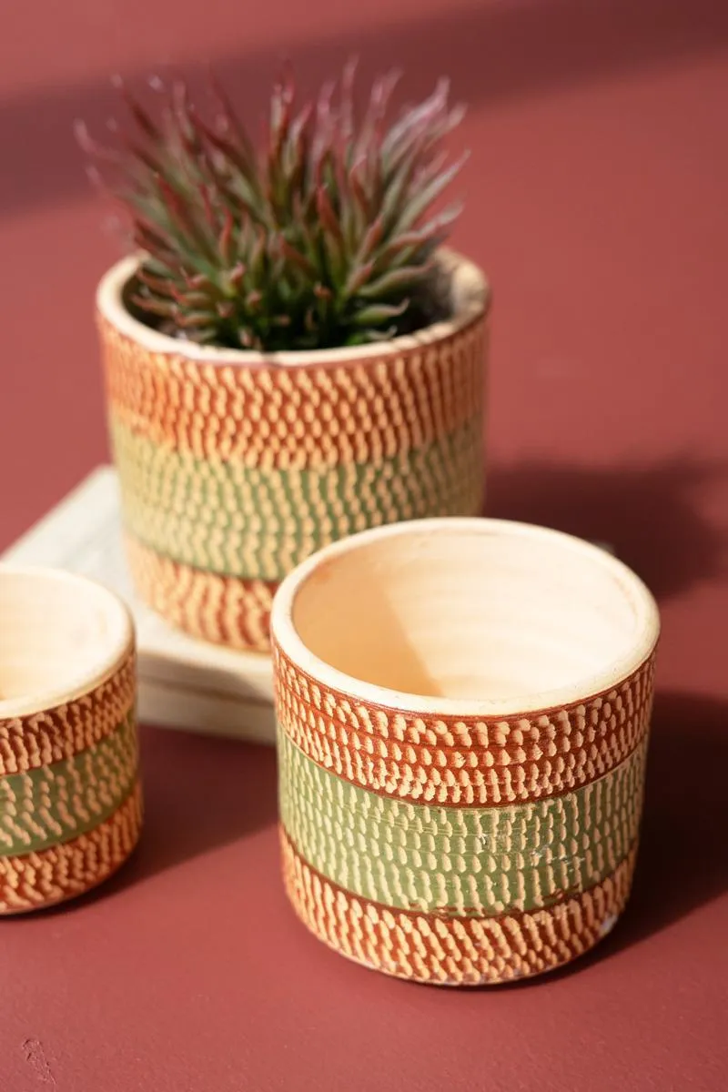 Set of 3 Small Painted Terracotta Planters (Pack of 2)