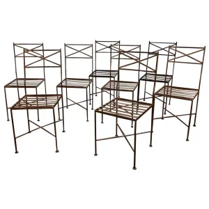Set of Eight Handcrafted Belgian Iron Chairs
