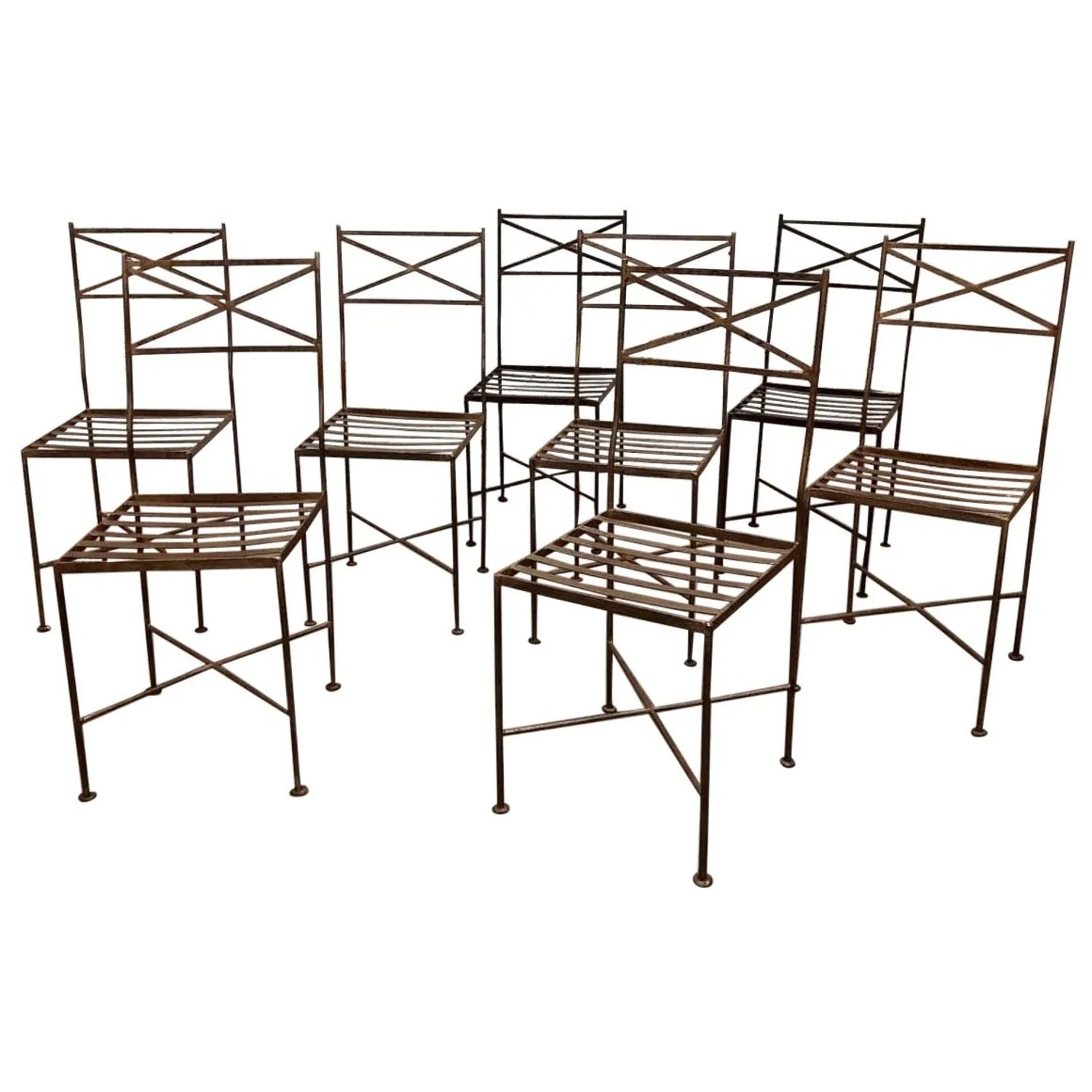 Set of Eight Handcrafted Belgian Iron Chairs