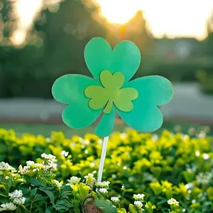 Shamrock Duo Wooden Garden Stakes with Shimmer Accent