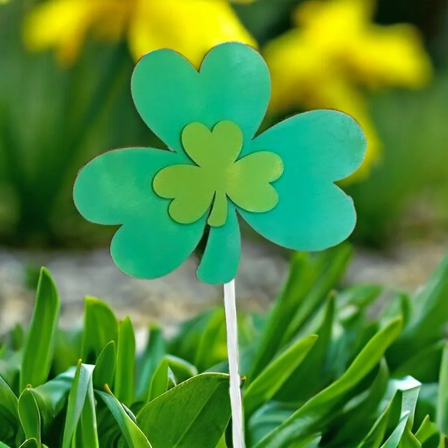 Shamrock Duo Wooden Garden Stakes with Shimmer Accent