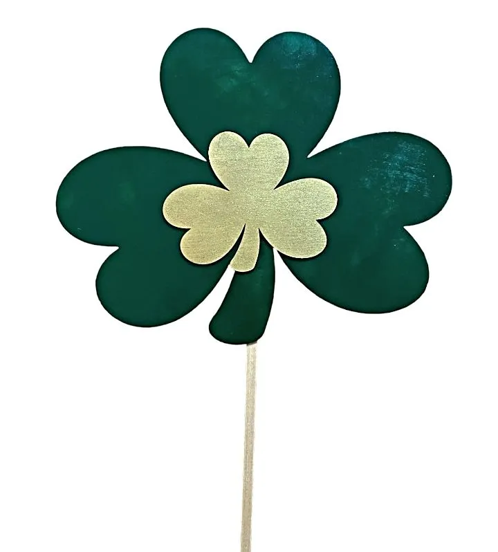 Shamrock Duo Wooden Garden Stakes with Shimmer Accent