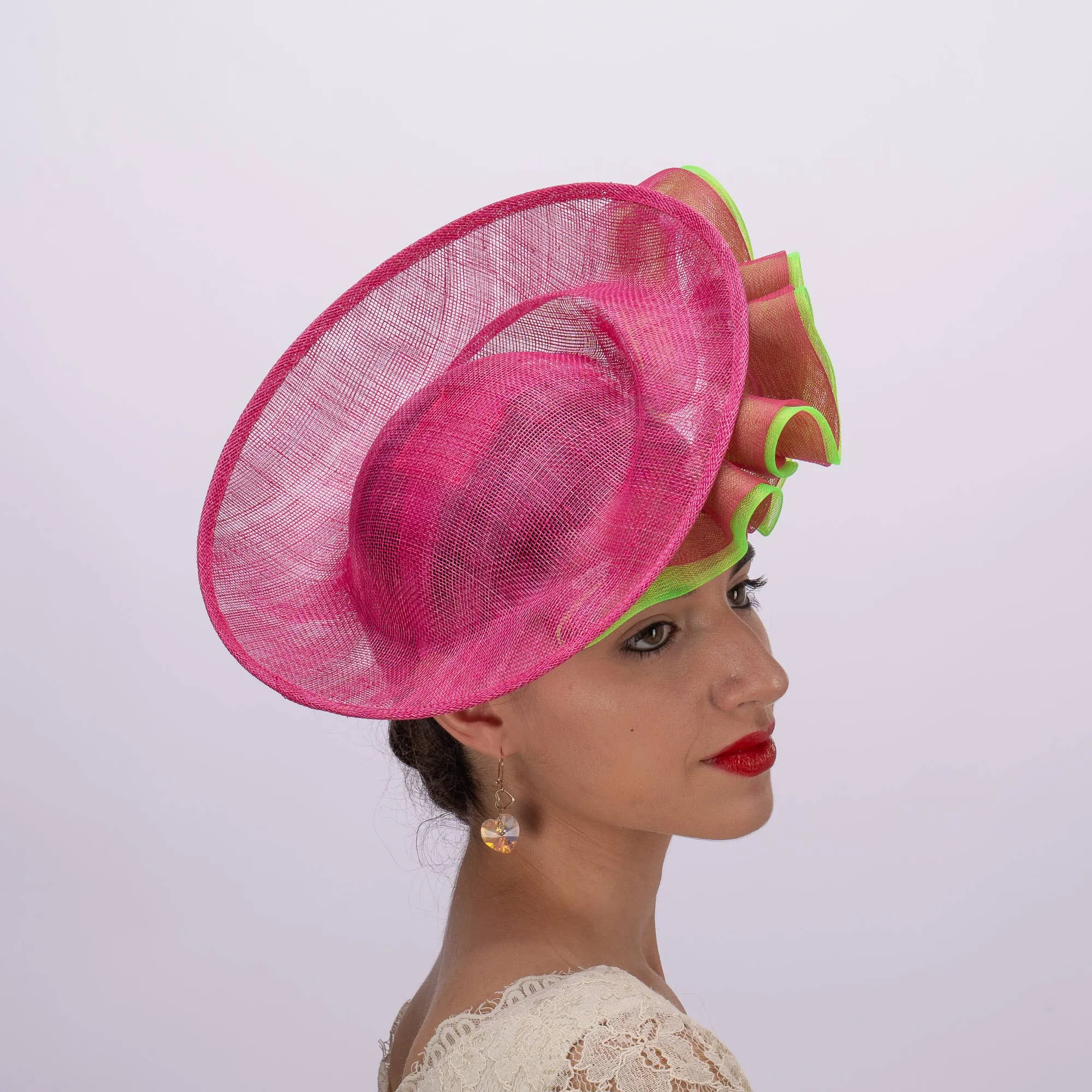 Sinamay Base Headband 2Tone: Fuchsia Apple Green