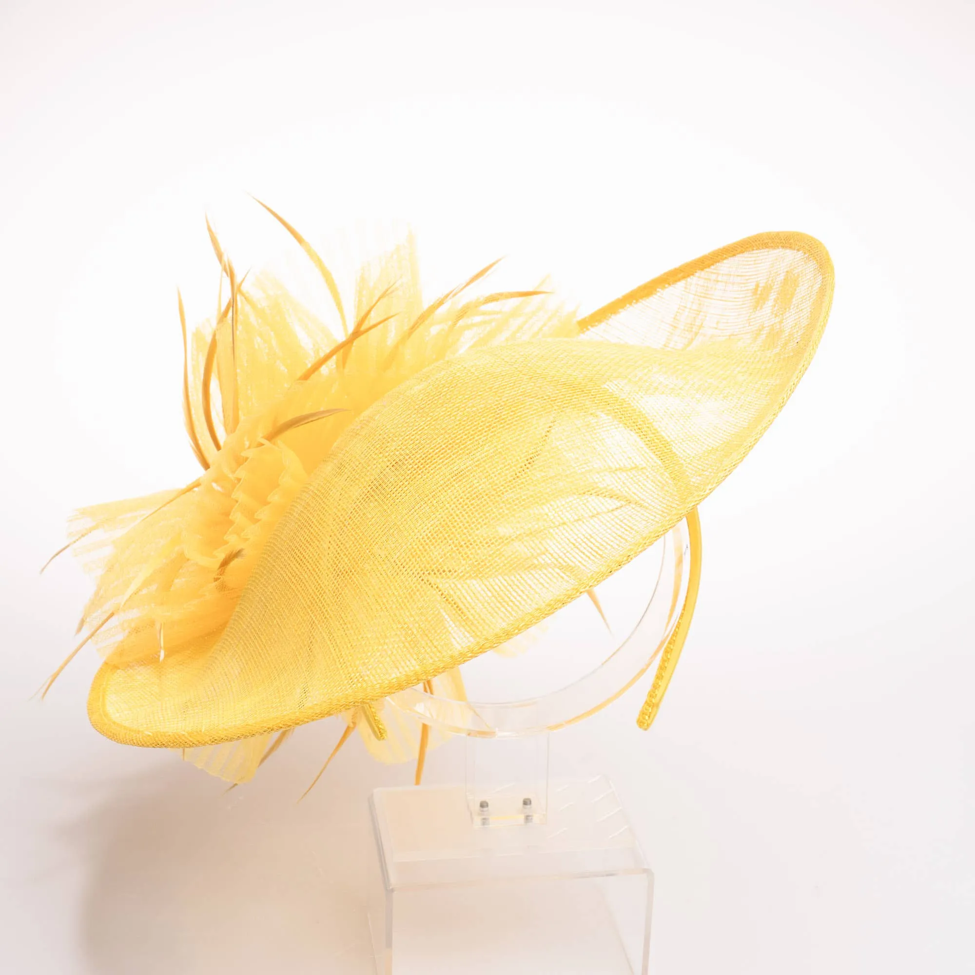 Sinamay Fascinator Feather Trim Headband: Lemon