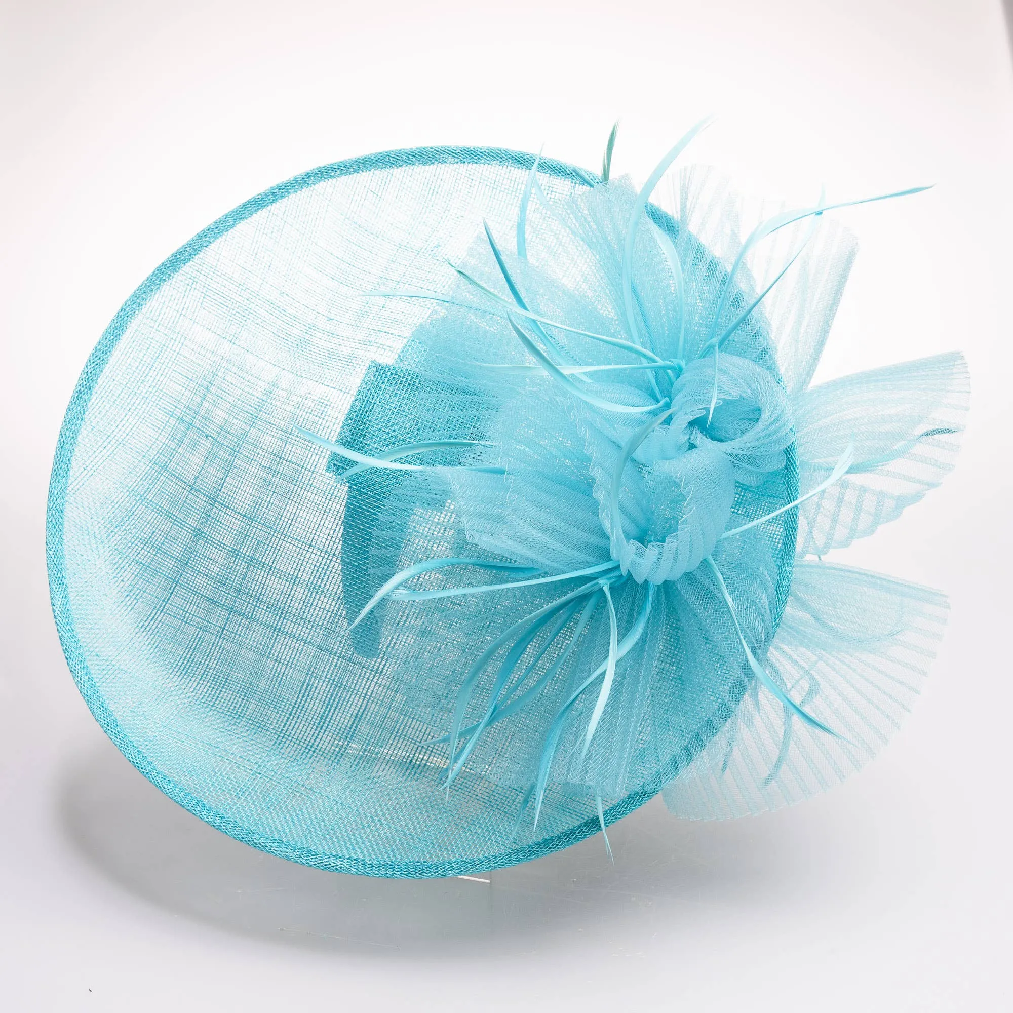 Sinamay Fascinator Feather Trim Headband: Turquoise