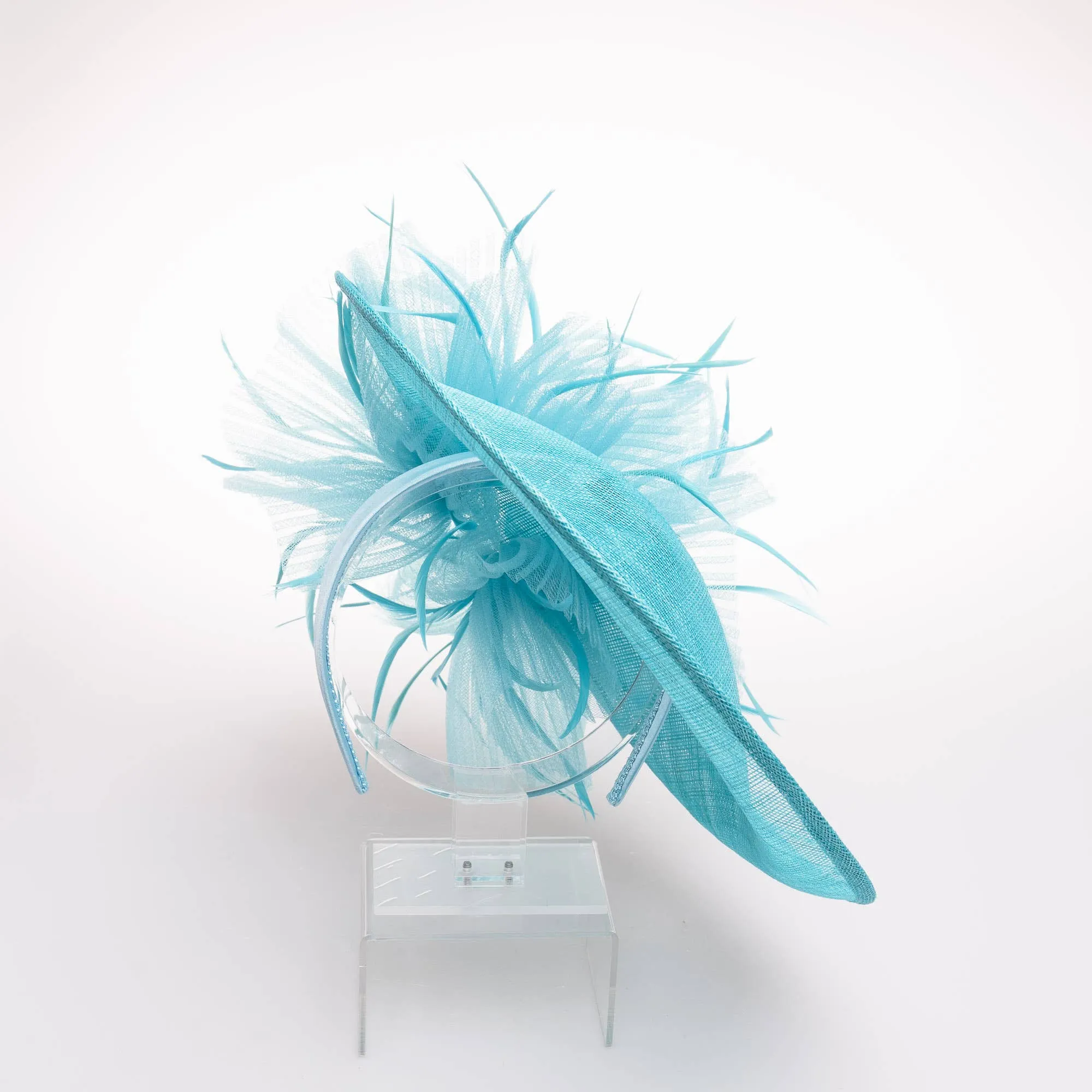Sinamay Fascinator Feather Trim Headband: Turquoise