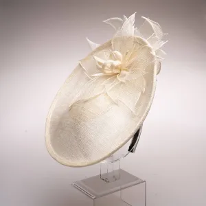 Sinamay Flower On Top And Botton Saucer Fascinator: Ivory