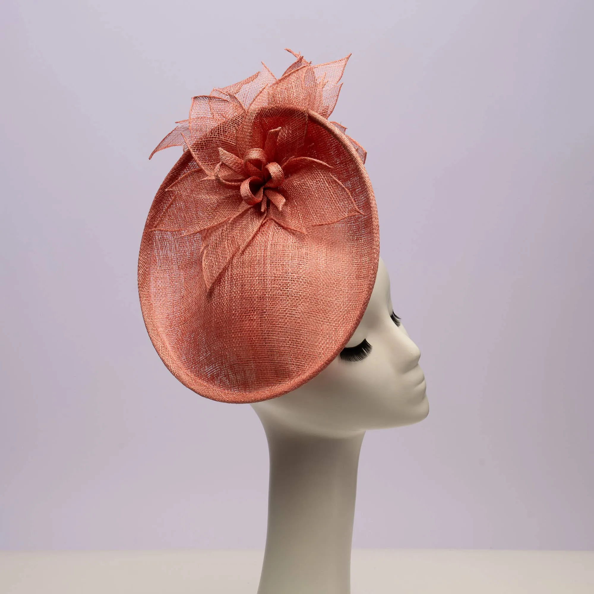 Sinamay Flower Top And Botton Saucer Fascinator: Coral
