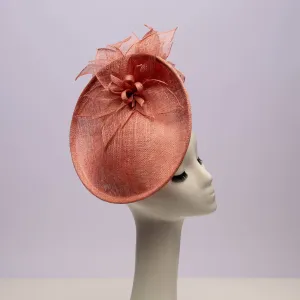 Sinamay Flower Top And Botton Saucer Fascinator: Coral