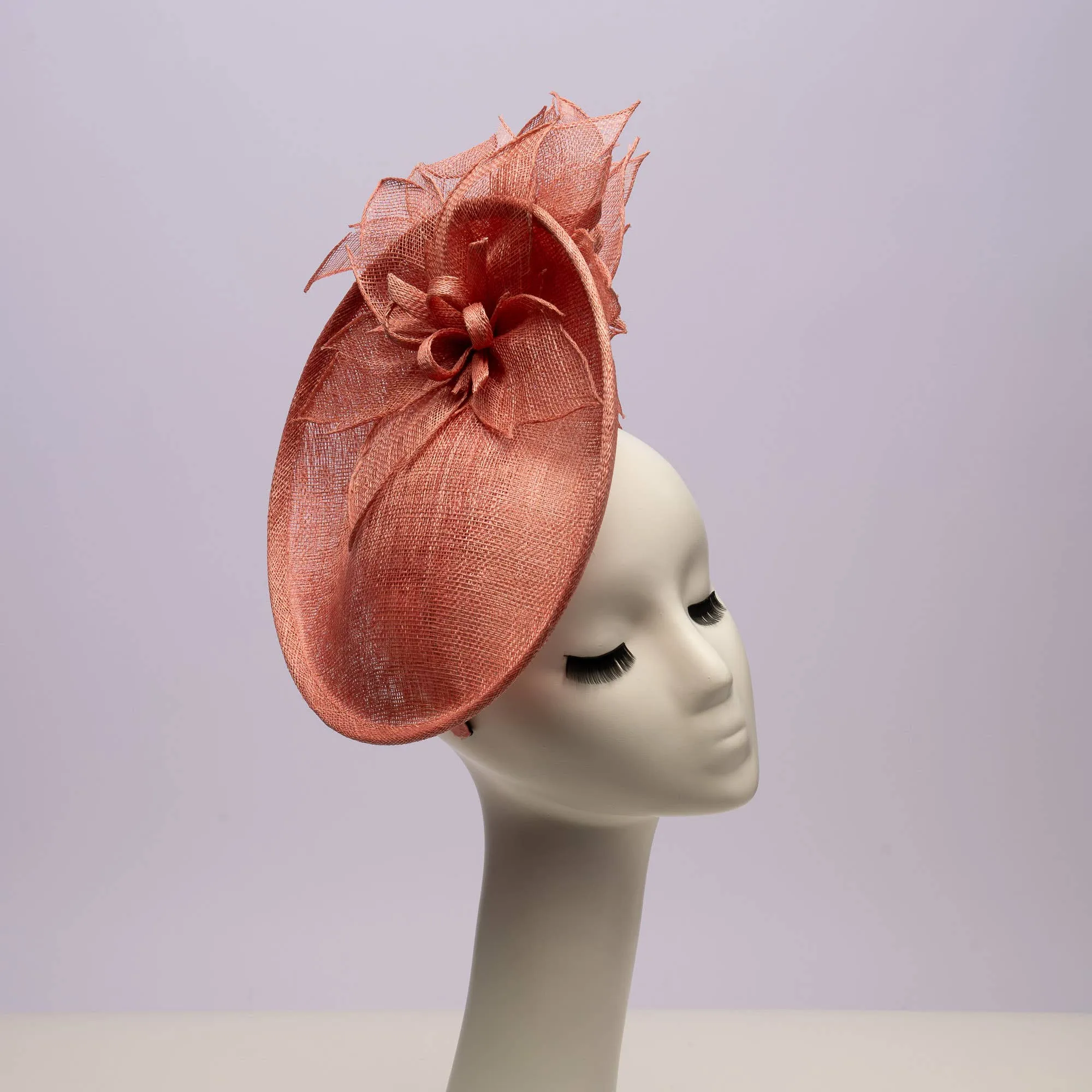 Sinamay Flower Top And Botton Saucer Fascinator: Coral