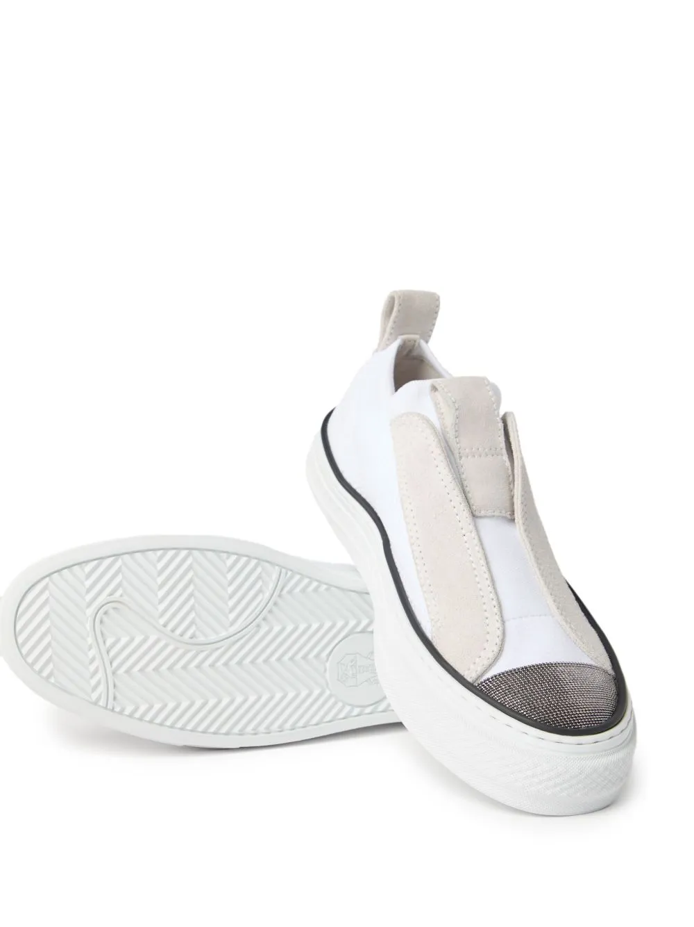 Slip on sneakers with shiny toe