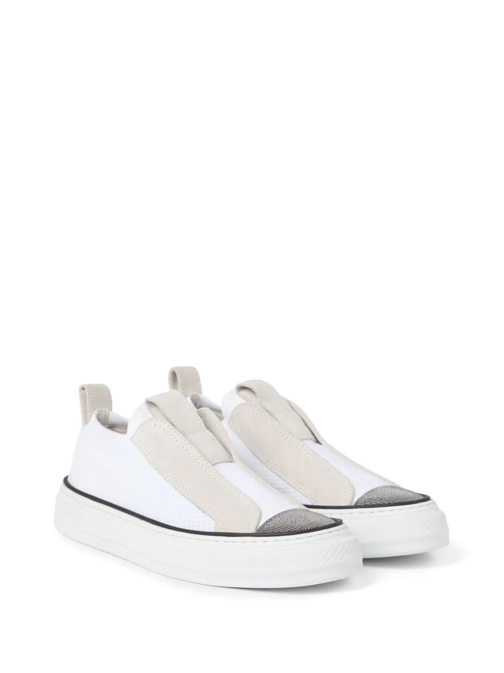 Slip on sneakers with shiny toe