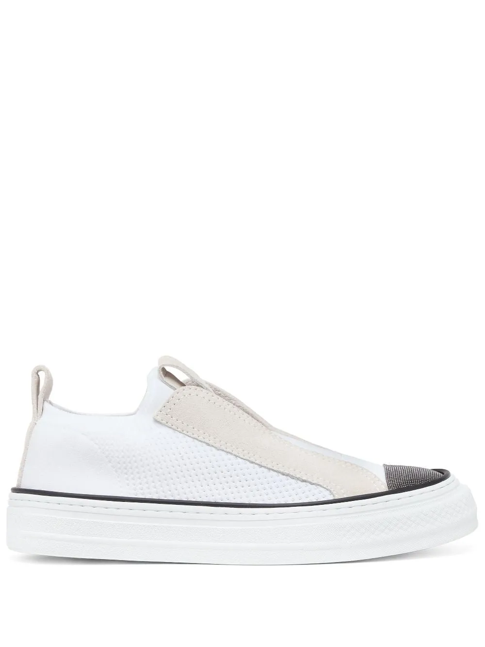 Slip on sneakers with shiny toe