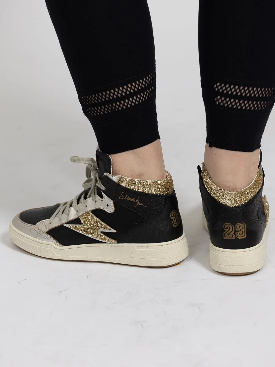SMR23 BRAGA høy sort sneaker med gull og glitter detaljer
