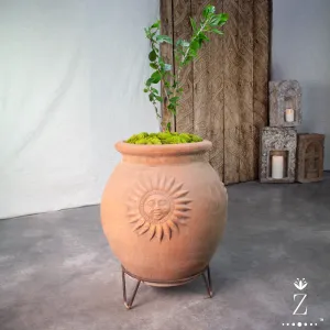 Sol Planter with Iron Stand. Vintage Terracotta pot.