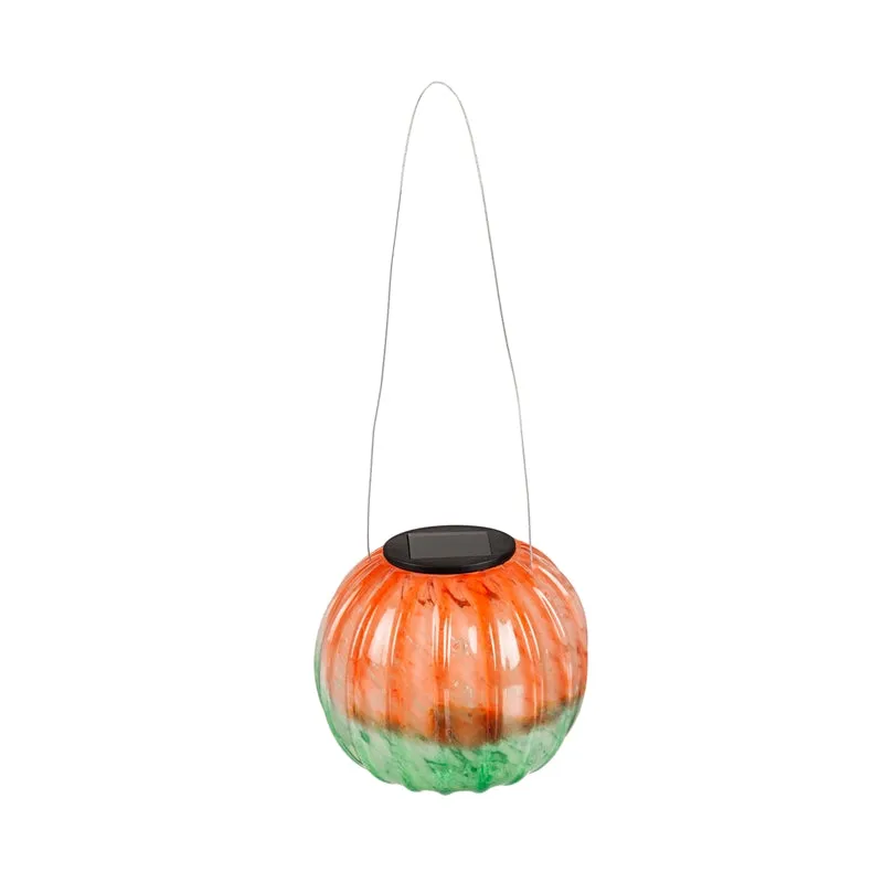 Solar Hanging Art Glass Pumpkin Lantern, 2 ASST.,2sp6946