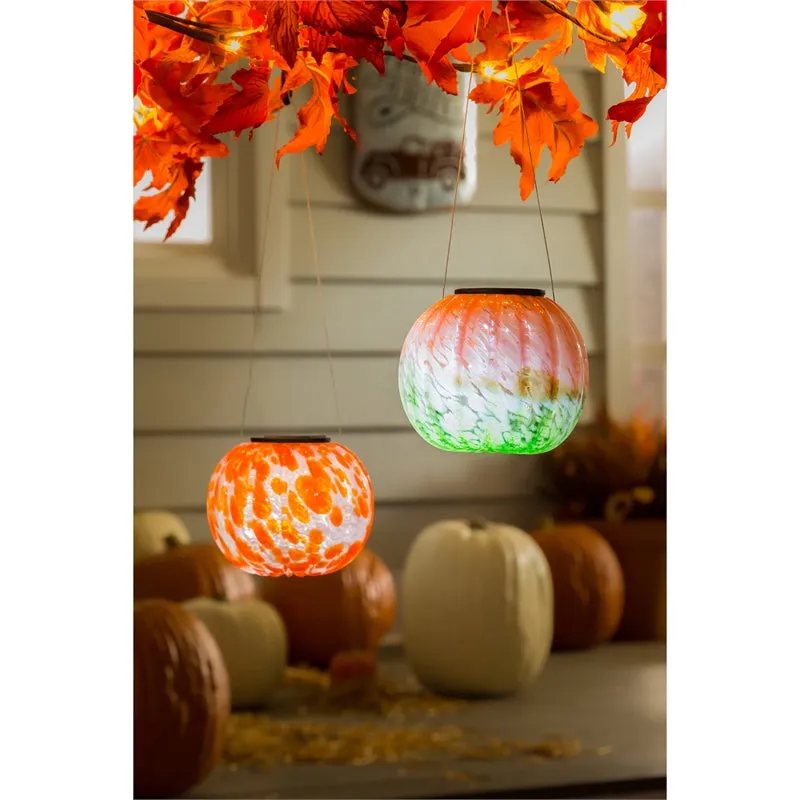 Solar Hanging Art Glass Pumpkin Lantern, 2 ASST.,2sp6946