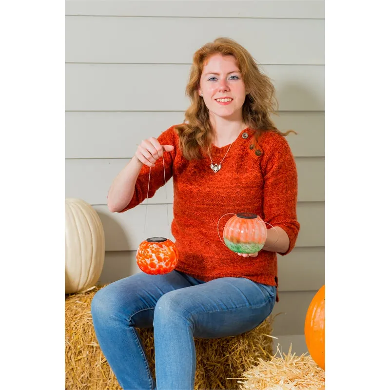 Solar Hanging Art Glass Pumpkin Lantern, 2 ASST.,2sp6946