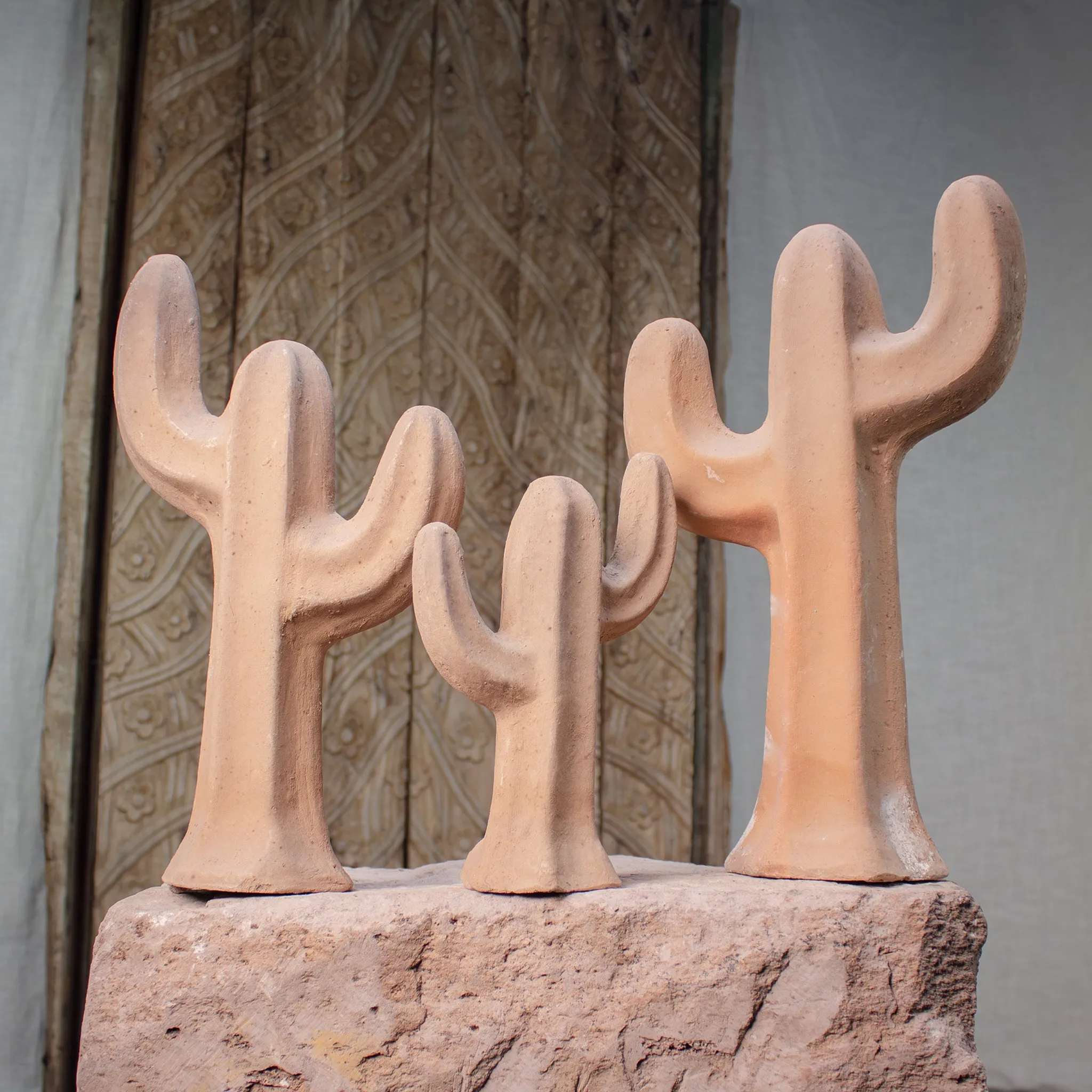 Sonoran Saguaros, Vintage Terracotta Sculptures