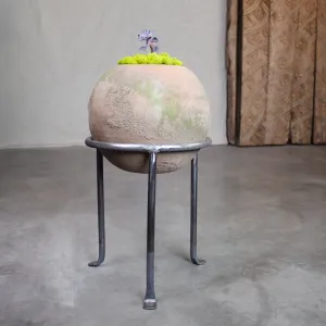 Sphere Planter with Footed Stand. Vintage Terracotta pot.